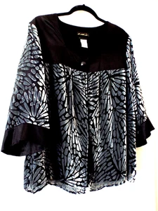 ***Vtg BOB MACKIE Sz 1X Silk burnout JACKET black gray!! - Picture 1 of 5