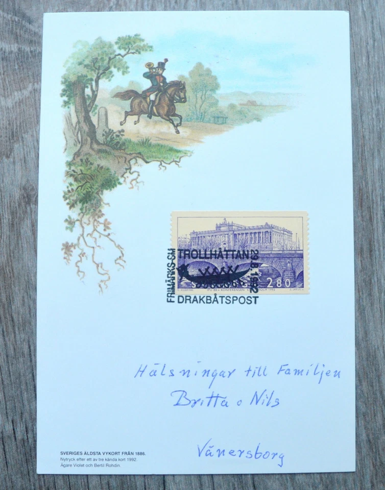 1992 SWEDEN STOCKHOLM VANERSBORG POSTCARD WITH STAMPS - Image 1 of 2
