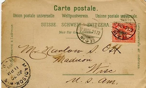 Suiza 1904 RPO TPO Ambulante Nº 30 a Madison WI EE. UU. en postal - Imagen 1 de 3
