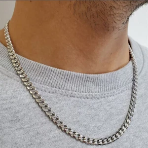 45-60 » Chaîne en argent en acier inoxydable Cuban Curb Collier Femme Homme 5mm - Photo 1/9