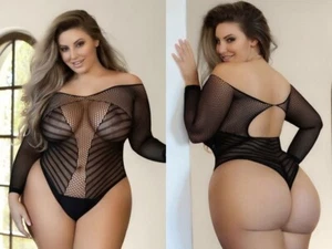 Killer Legs Striped Fishnet Bodystocking off shoulder long sleeve lingerie NEW - Picture 1 of 5