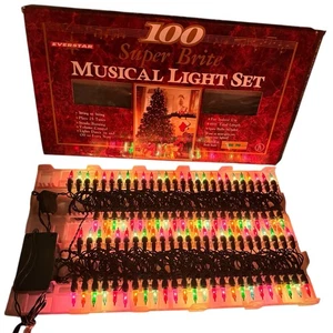 Vintage Musical Light Set 100 Super Brite 25 Christmas Songs Twinkling Blinking - Picture 1 of 14