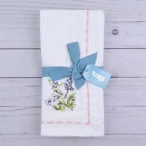 Tag Fabric Dinner Napkins Set of 4 Cotton 20x20 Meadow Embroidered Pink Blue - Picture 1 of 3