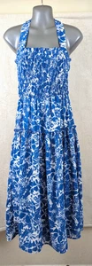Vestido Pretty Garden Talla S Estilo Halter Midi a Maxi Azul Blanco Estampado Floral 2572 - Imagen 1 de 7