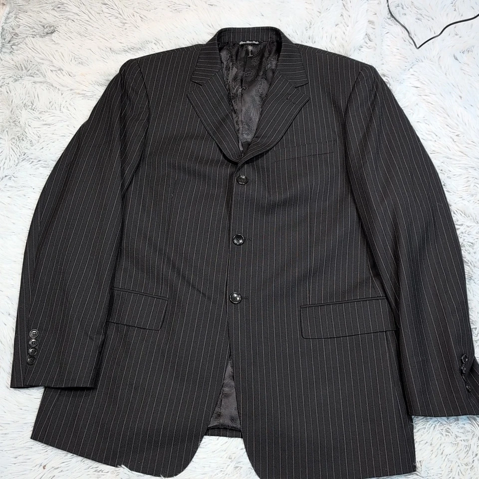 Chaqueta Manzini Para Hombres 42 R Traje de Lana Negro Abrigo Bolsillos a Rayas Italia Super 140 Foto 1 de 4