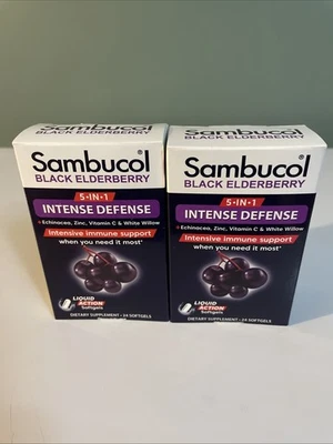 NUEVAS cápsulas blandas de apoyo inmunológico de defensa intensa Sambucol Black Elderberry 5 en 1 Foto 1 de 2