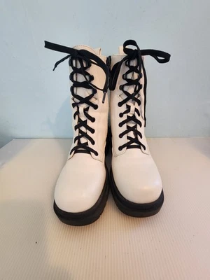 Nine West Juna Platform Block Heel White Square Toe Combat Boots Women's 8.5 - Image 1 of 4