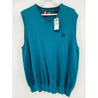 Chaleco Suéter Chaps Para Hombre Cuello en V Sin Mangas Tejido Top Azul Teal Talla L Nuevo con Etiquetas Foto 1 de 3