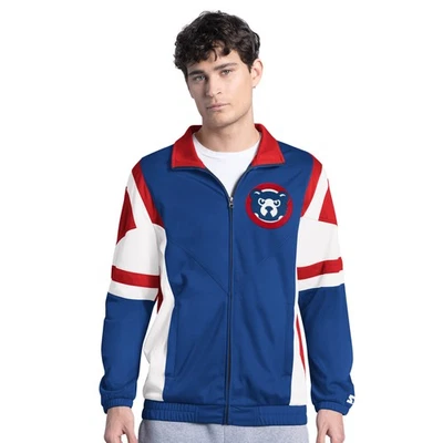 Men's Starter Royal/Red Chicago Cubs Contender Tricot Full-Zip Track Jacket - Image 1 of 2