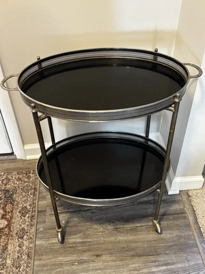 Antique Luxurious 1950s French Nickel-Plated Bar Cart With Black Formica Trays - Image 1 of 4