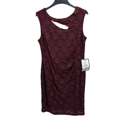 Vestido de cóctel Connected Apparel talla 16 borgoña encaje lentejuelas recortado nuevo con etiquetas Foto 1 de 4