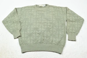 Vintage LL Bean Sweater Mens Medium Green Fine Cotton Snowflakes Made in USA - Picture 1 of 12