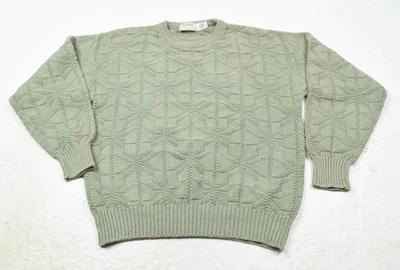 Vintage LL Bean Sweater Mens Medium Green Fine Cotton Snowflakes Made in USA - Image 1 of 4