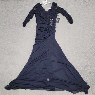 Adrianna Papell Dress Womens 4 Navy Blue Drape Covered Evening Ruched Gown - Image 1 of 4