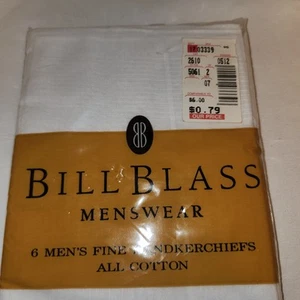 Juego de 6 pañuelos de algodón fino blancos Bill Blass vintage para hombre nuevos  - Imagen 1 de 4