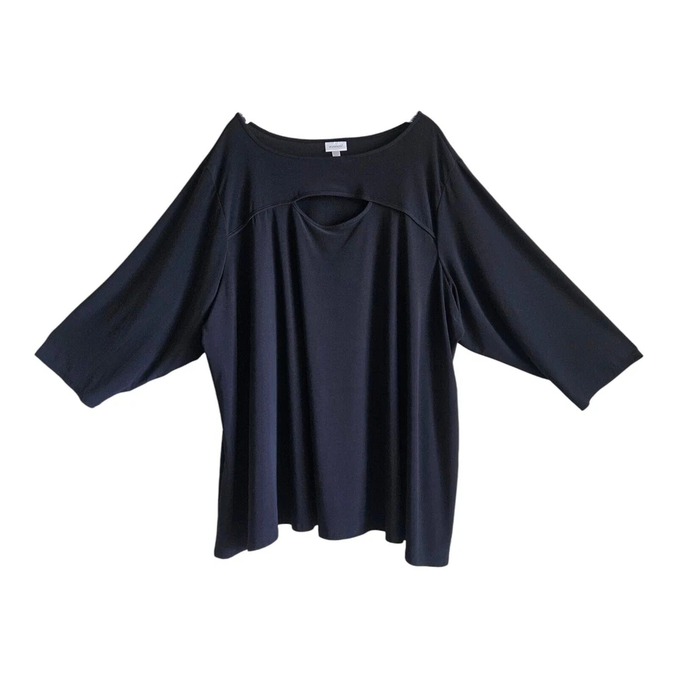 AVENUE Women's Plus 30 32 Tunic Top Black Front Keyhole Jersey Knit Bust 58" - Image 1 of 4