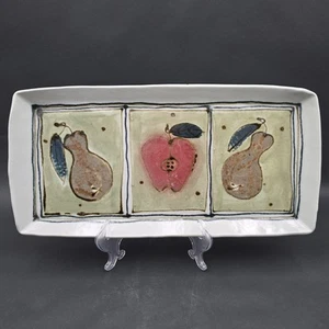 Delong Pottery Fruit Platter Tray Handmade Ceramic Serving Dish Signed 17x8 - Picture 1 of 9