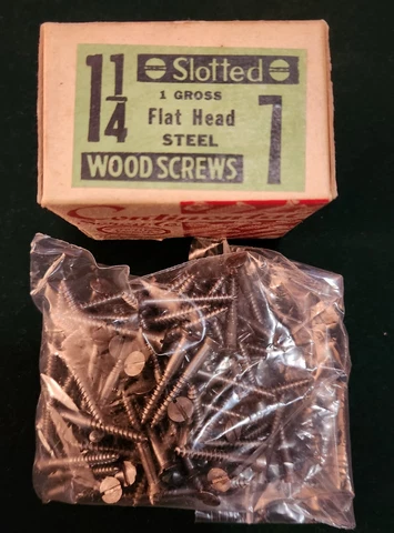 Vintage (138) Slotted Flat Head Steel Wood Screws 1 1/4" #7 New Old Stock Cover