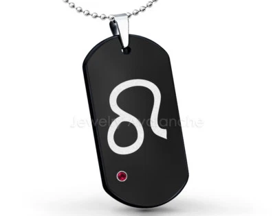 Leo Zodiac Sign Dog Tag Tungsten Pendant Mens 0.07ct Ruby Gemstone Pendant - Image 1 of 3
