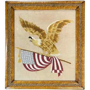 Late 19th Century Needlework Patriotic Eagle & Flag - Picture 1 of 12