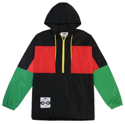 Jaqueta esportiva masculina com capuz meio zíper leve corta-vento preta vermelha combo - Imagem 1 de 4