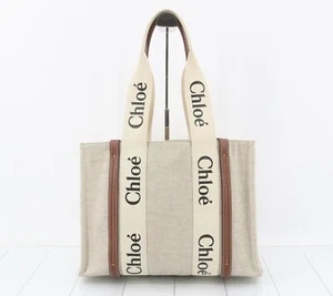 Chloe Brown/Beige Canvas Calfskin Medium Woody Tote Bag ($1290 MSRP) - Picture 1 of 8