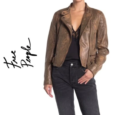 NWT-Free People Snakeskin Fenix Vegan Leather Moto Jacket size:S - Image 1 of 4