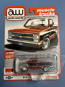 2021 AW Auto World RED ORANGE 1984 Chevy Silverado 10 Fleetside RARE WHEEL ERROR - Picture 1 of 3