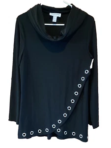 Joseph Ribkoff Mujer Talla 10 Negro Top 184127 Ojal Capucha Cuello Manga Larga - Imagen 1 de 3