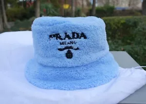 PRADA BUCKET HAT S logo cap unisex fur baby blue sky terry cloth - Bild 1 von 18