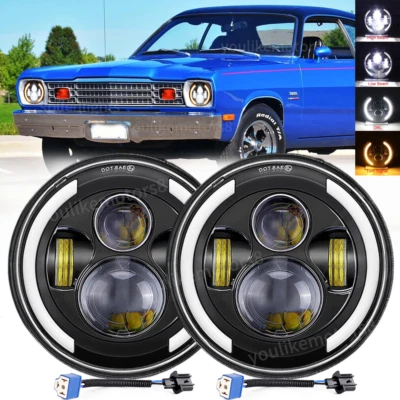 2pcs Fit Plymouth Barracuda Cuda Duster 340 7" LED Headlights DRL Hi/Lo Beam - Image 1 of 4