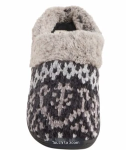 Women’s Dearfoams Cani Chenille Slippers Faux Fur Clogs  M 7-8 Black Multi New - Picture 1 of 12