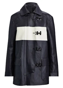 Women's Polo Ralph Lauren Navy Leather Fireman Coat Jacket S New $1498 - Picture 1 of 3