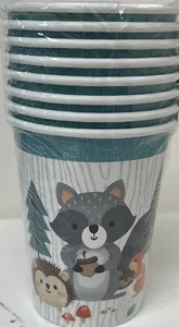 Wild One Woodland Animals 9 oz Hot/Cold Cups 8 Per Pack Paper Birthday Tableware - Picture 1 of 2