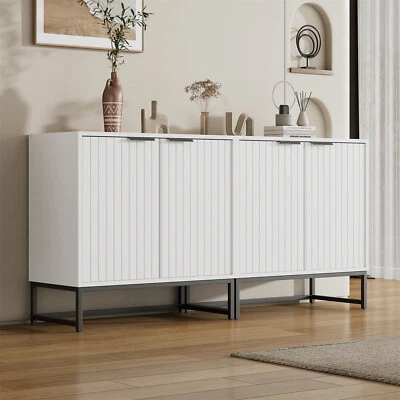 Sideboard Modern Flur Wohnzimmer Küche Schrank mit 4 Türen mit Metallbeine Weiß - Bild 1 von 4