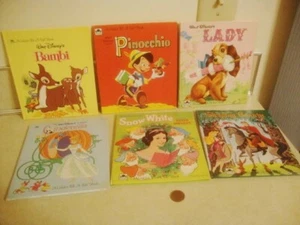 Vtg Golden Tell-A-Tale Book x6 Bambi Lady Cinderella Snow White Pinocchio UNREAD - Foto 1 di 9