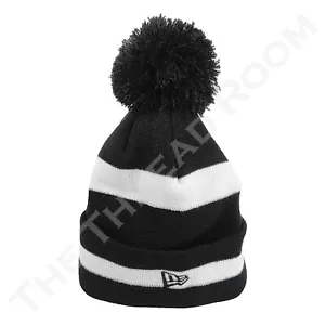 New Era Knit Beanie Black & White Striped Cuffed w/ Pom Pom 2-Ply Thick Warm Hat - Picture 1 of 3