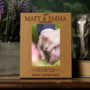 Personalised Engagement Sentiment Gift Wooden Photo Picture Frame Portrait FW777 - Picture 1 of 2