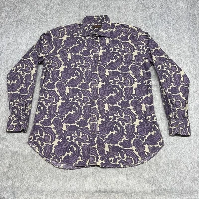 Etro Shirt Mens 44 Purple Beige Paisley Long Sleeve Button Made in Italy Stretch - Image 1 of 4