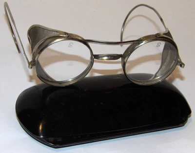 GAFAS DE SEGURIDAD KINGS AÑOS 20 DE COLECCIÓN! ¡LENTES REDONDAS 45mm! ESCUDOS LATERALES/SIEN DE CABLE/ESTUCHE Foto 1 de 4