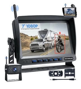 Solar Wireless Backup Camera 7" HD IP69 INV for Car RV Truck Pickup SUV URFRU - Bild 1 von 14