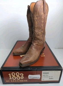 Lucchese 1883 Mad Dog Goat Snip Toe Boots Handmade Burnished Tan N4540 Women's 7 - Picture 1 of 14