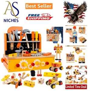 Wooden Tool Bench for Kids, 54-Piece Kids Tool Set with 2-in-1 Workbench & Ta... - Picture 1 of 8