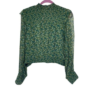 FREE PEOPLE Roma Top Green Floral Peasant Cottagecore Boho Long Sleeve Womens M - Picture 1 of 9