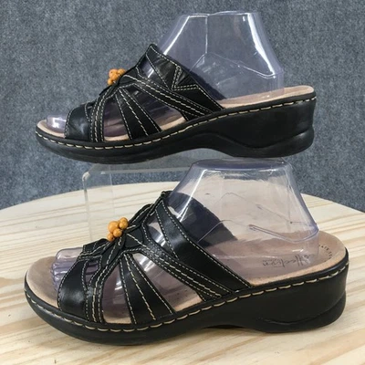 Sandalias Clarks para mujer 8,5 X-Wide Lexi Myrtle Slide negras sin cordones punta abierta cuña Foto 1 de 4