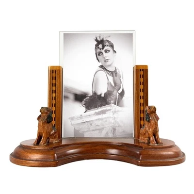 Antiguo marco de fotos de vidrio flotante Art Deco de nogal • Perros Spaniel • Años 30  Foto 1 de 4