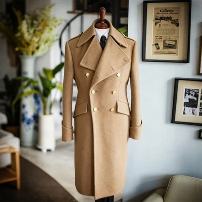 Abrigos de hombre mezcla de lana tweed chaquetas largas de doble pecho abrigos de uso exterior Foto 1 de 4