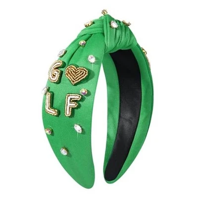 Golf Headband Rhinestone Crystal Jeweled Knotted Headband Golf green GOLF - Image 1 of 4