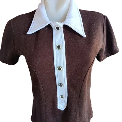 Vintage Women's 1960's Top Medium 10 Mod Garage Band Pullover Collared Brown - Image 1 of 4