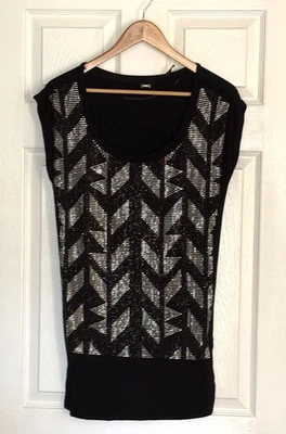 Top túnica GUESS Holiday para mujer talla M negra plateada brillante brillante Foto 1 de 4